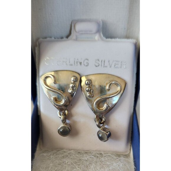 Earrings MoonStone Post Silver Triangle Drop 4.3 gr Jerry & Fran Harr Handmade - Picture 4 of 8